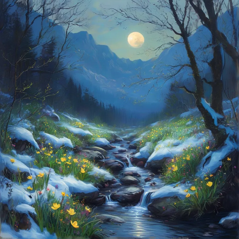 Moonlit Mountain Stream