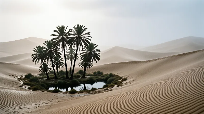 Desert Oasis with Palm Trees