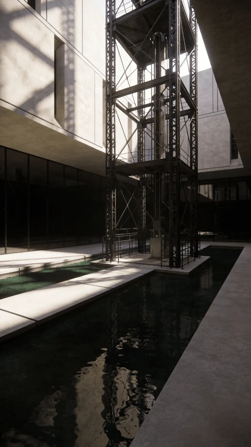 Tower with Steel Frame — Reflecting Pool