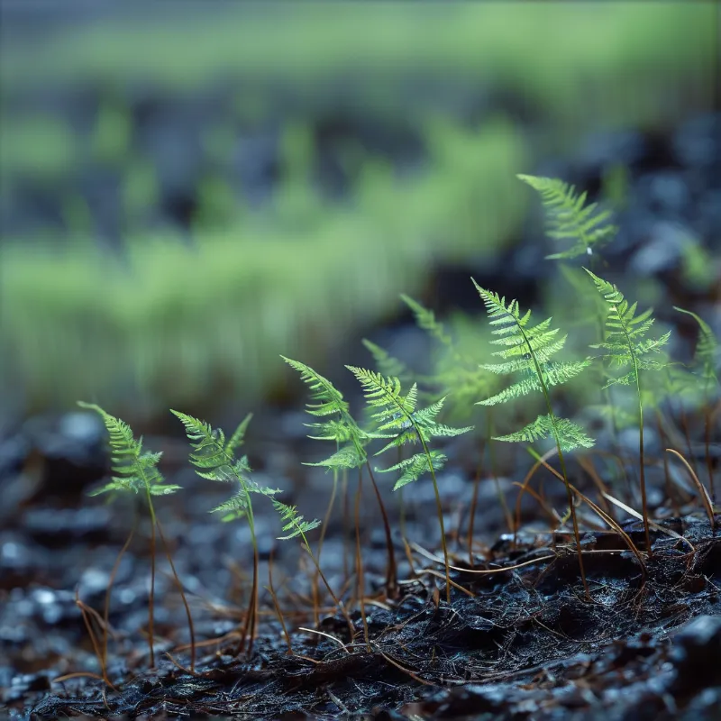 Young Ferns on Wet Soil