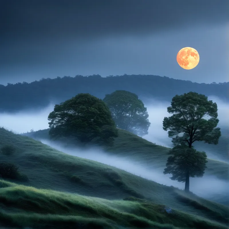 Moonlit Misty Hills