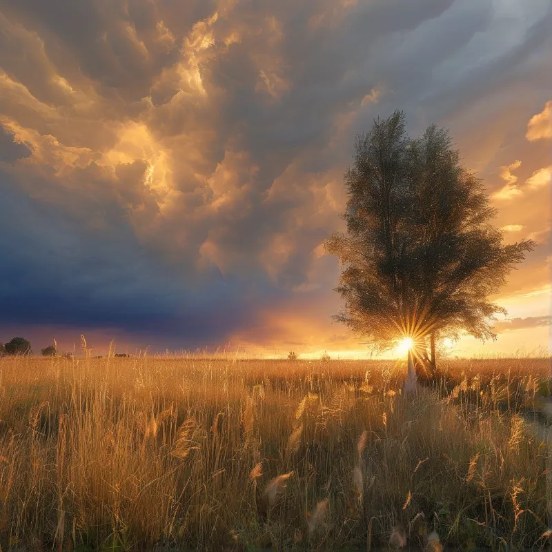 Sunset Over Golden Grassland