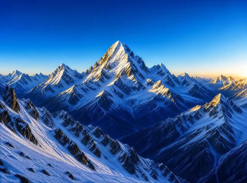 Snowy Mountain Peaks at Sunrise