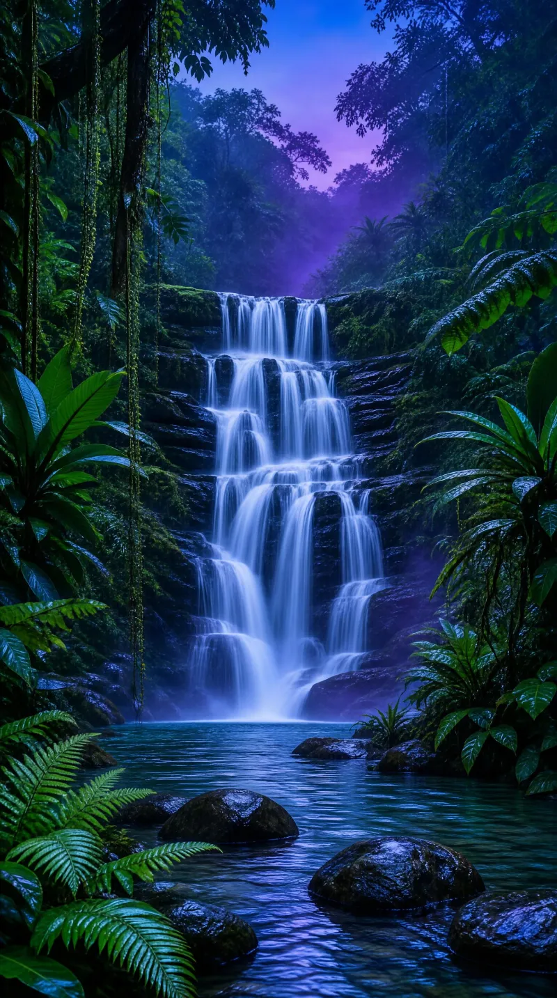 Tropical Waterfall in Rainforest
