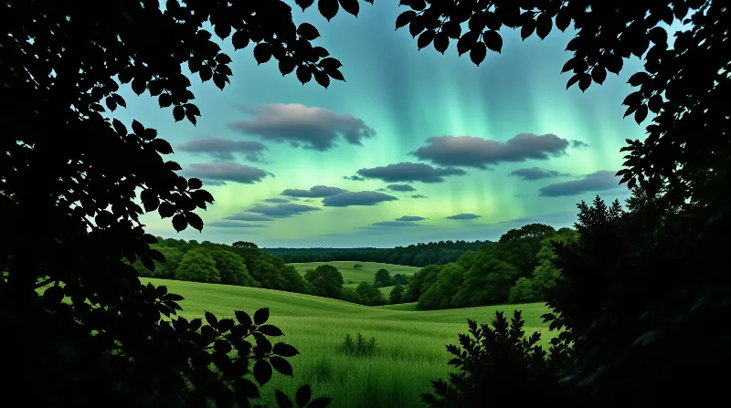 Aurora over Rolling Hills
