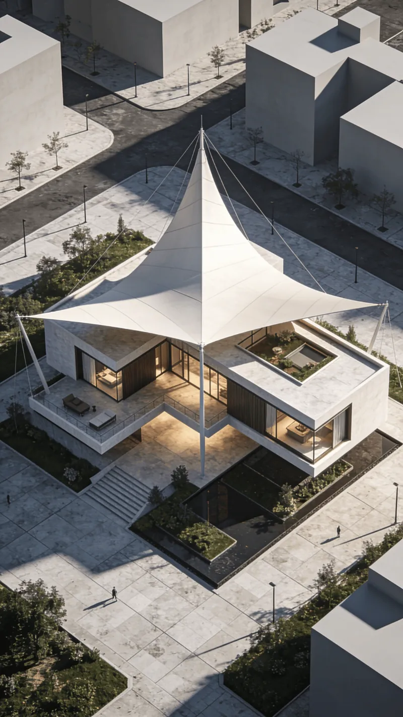Villa with Tensile Structure — Urban Plaza