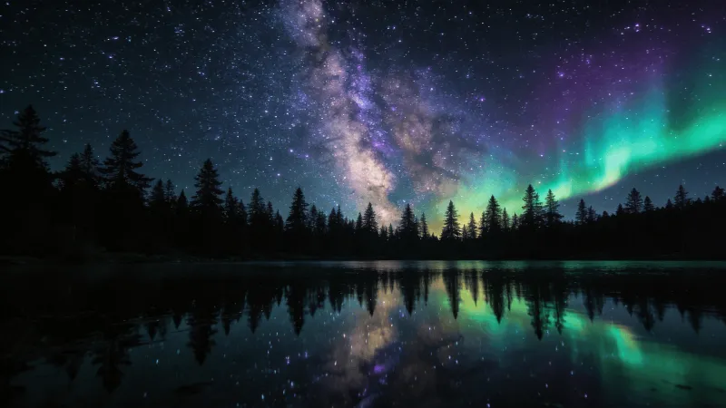 Starlit Lake with Aurora Reflection