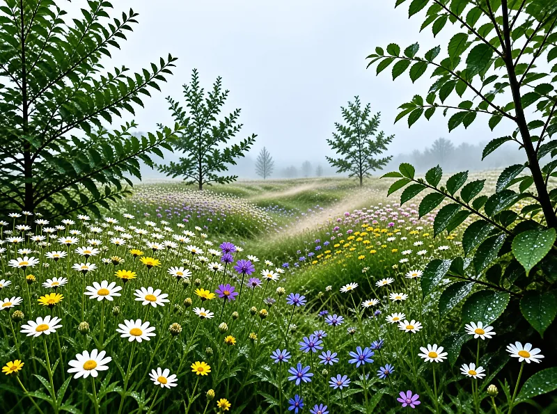 Misty Wildflower Field
