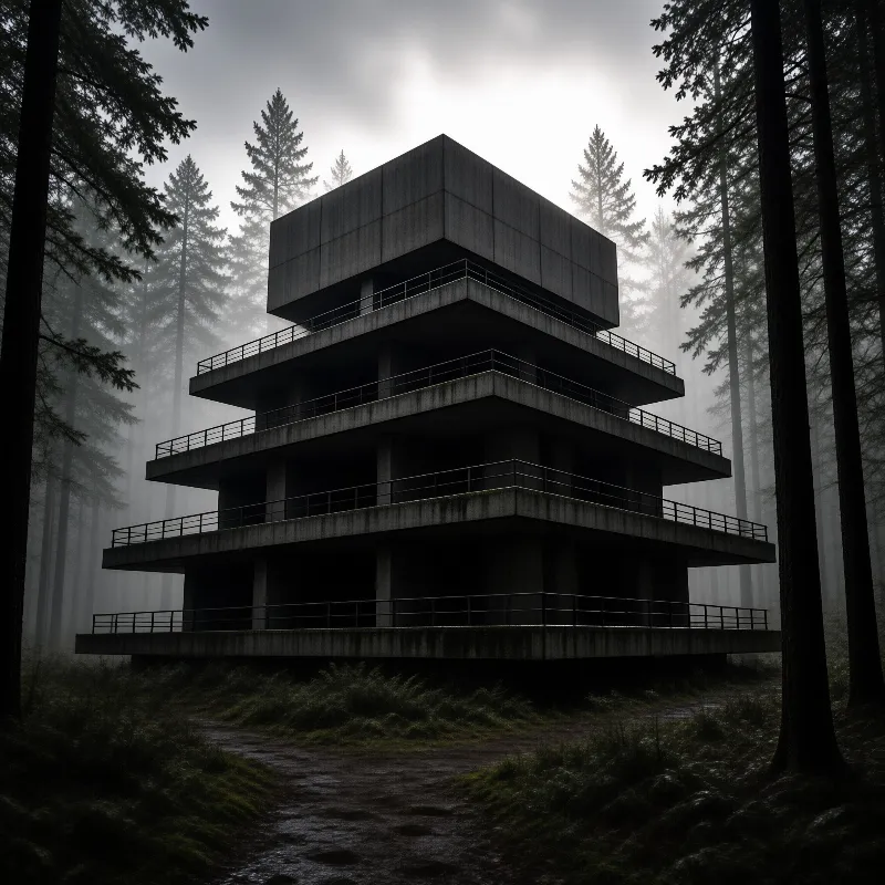 Brutalist Building in Forest