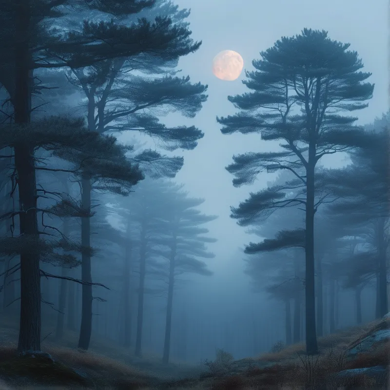 Misty Pine Forest Moon