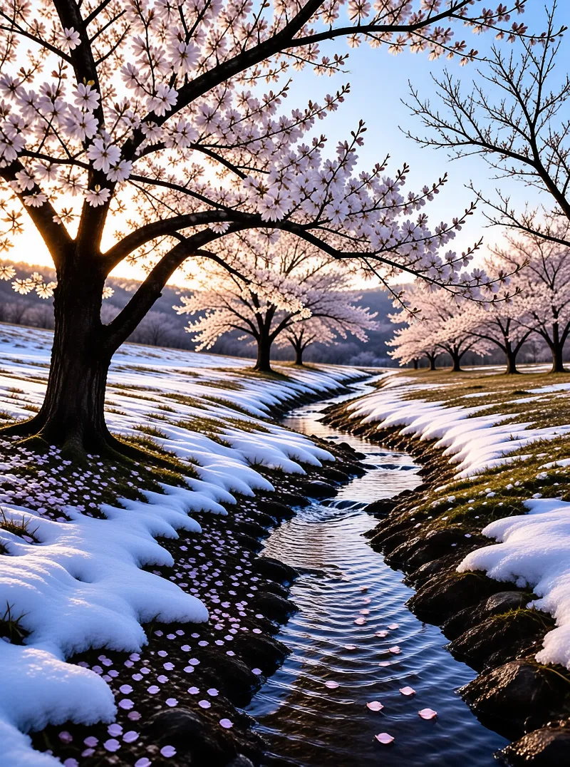 Cherry Blossoms in Snow