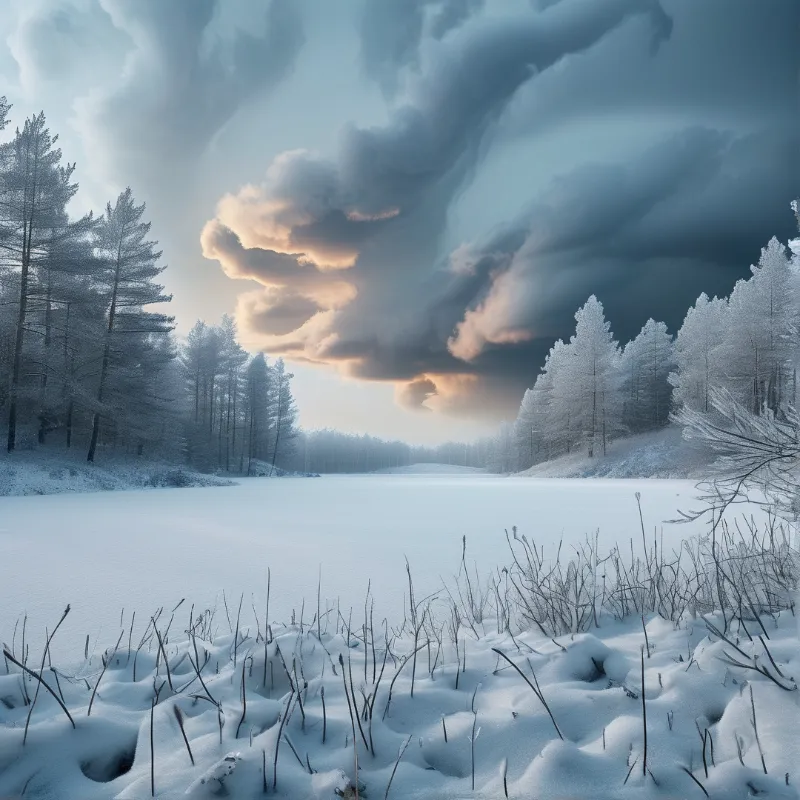 Frozen Lake and Dramatic Clouds