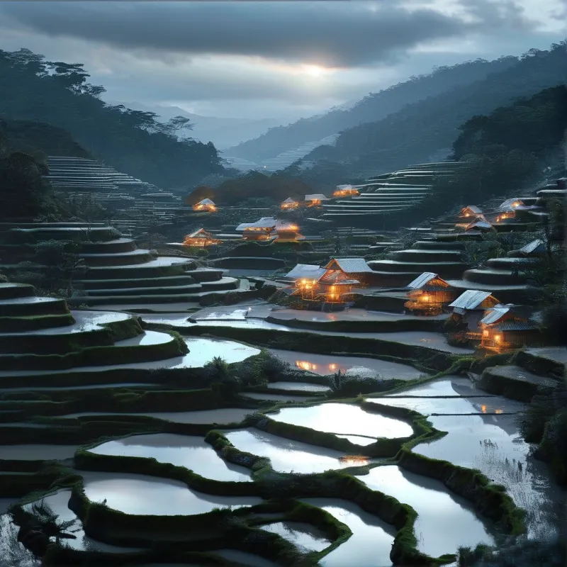 Terraced Village at Dusk