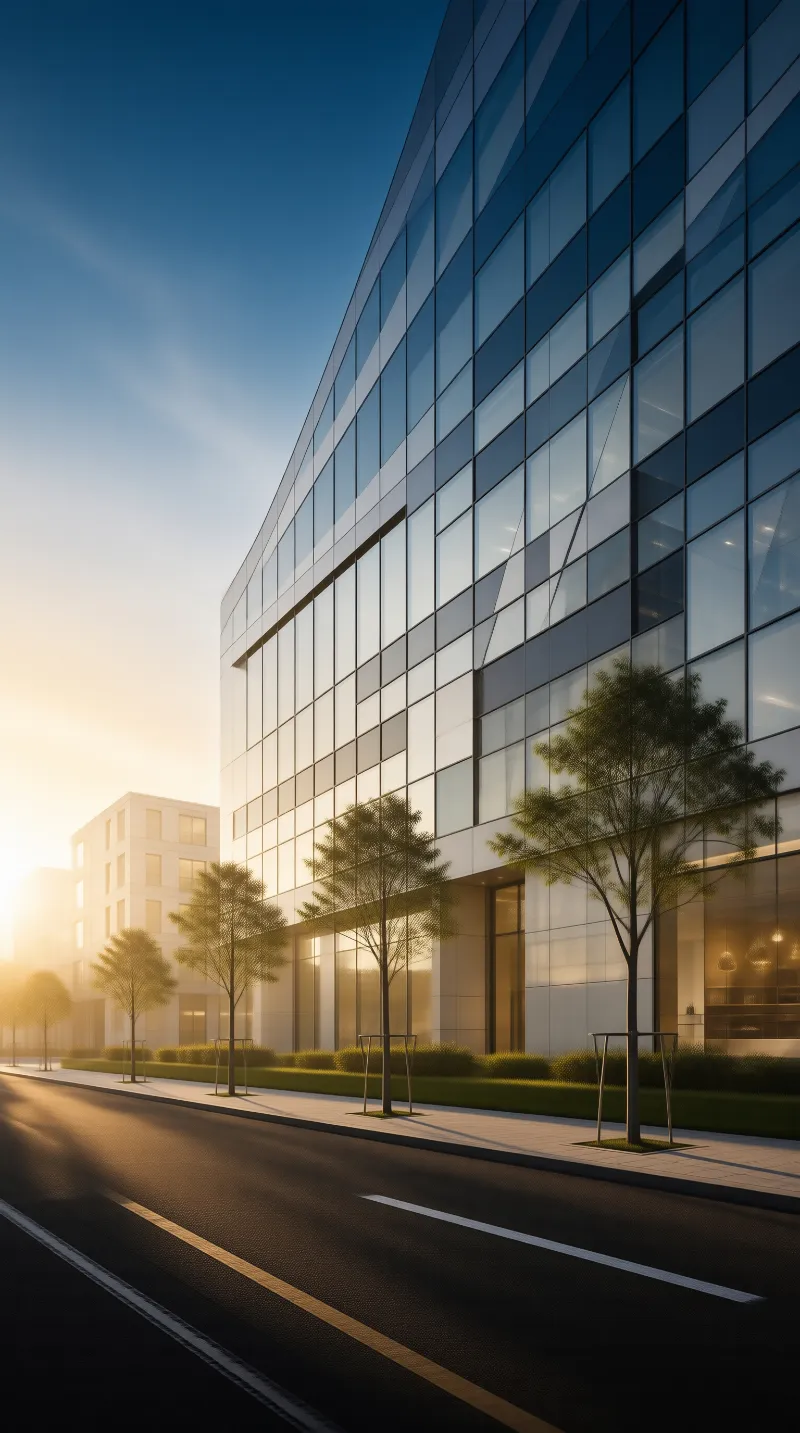 Modern Glass Tower at Sunset
