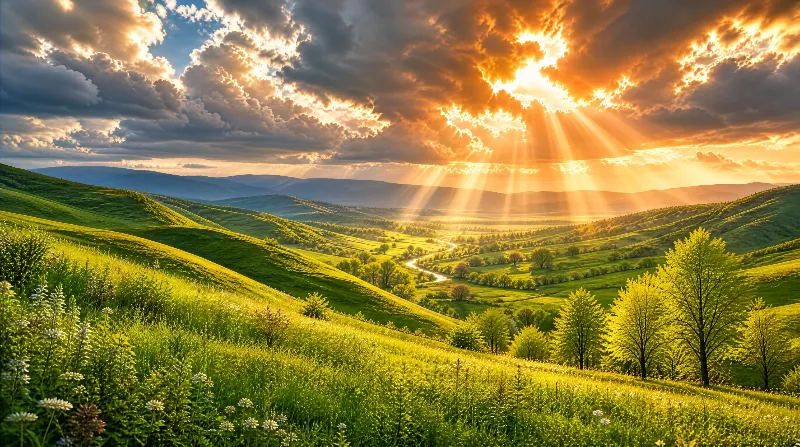 Sunlight Over Green Hills