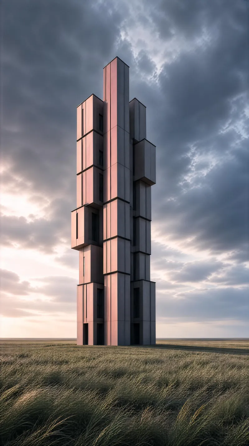 Modern Tower in Grass Field