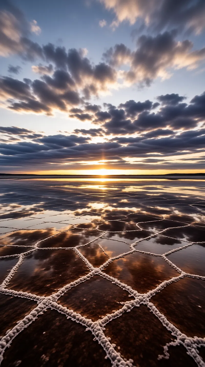 Cracked Mudflat at Sunset