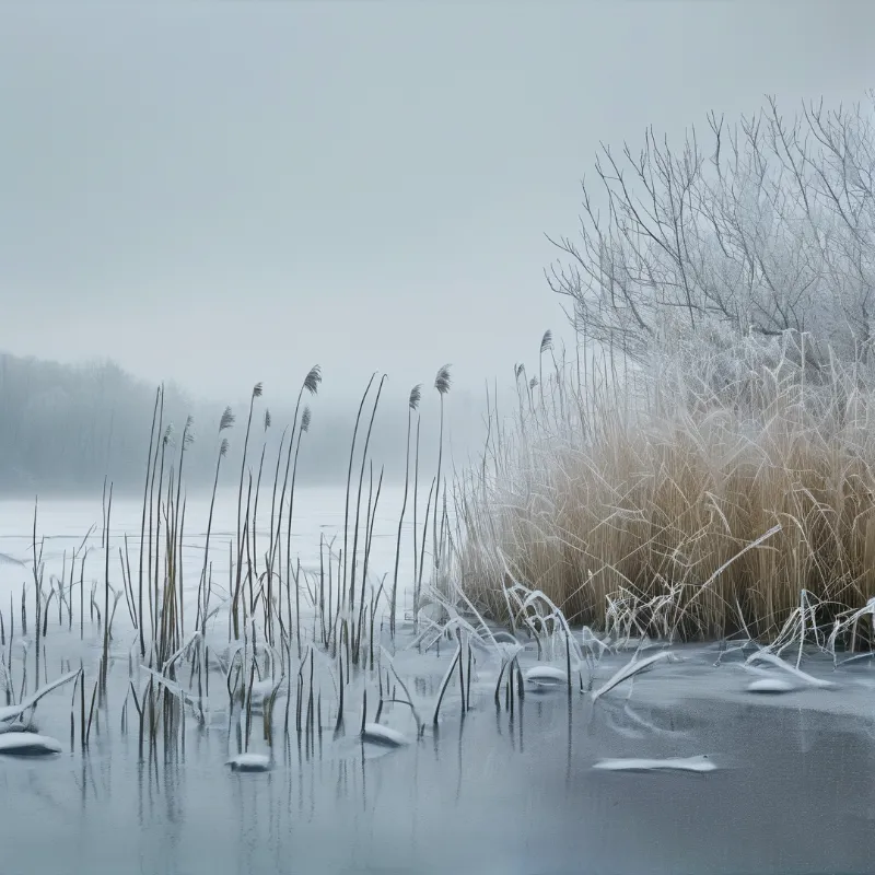 Frozen Lake with Reeds