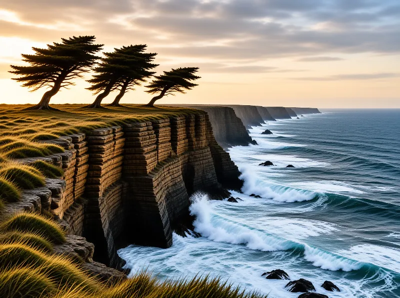 Windswept Trees on Cliffs