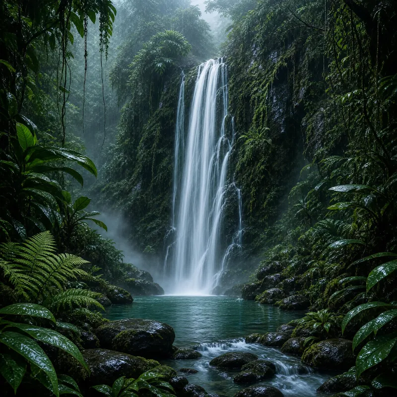 Misty Jungle Waterfall