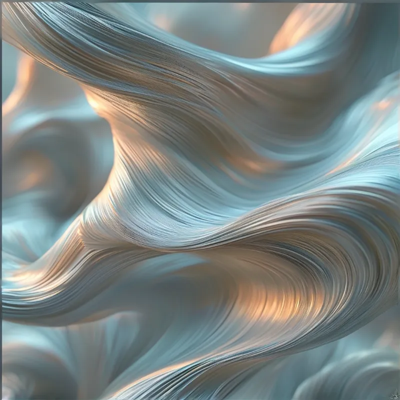 A digital rendering of undulating layered material with pale blue tones and warm light catching the raised crests.