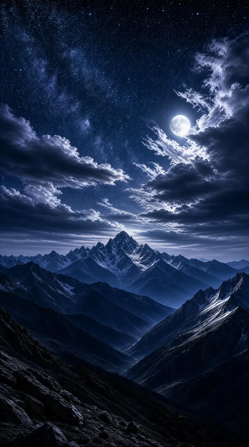 Moonlit Mountain Night