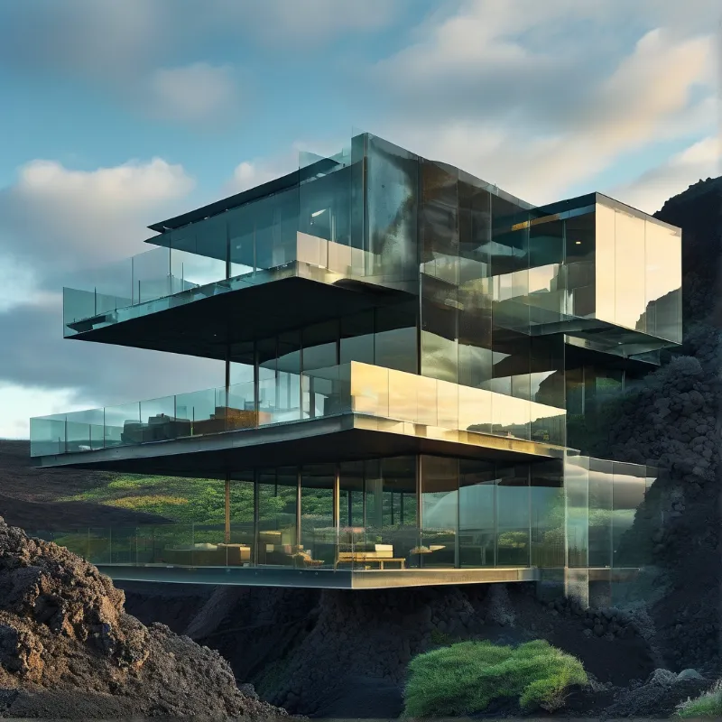 Modern Glass House on Cliff