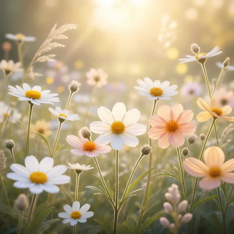 Sunlit Wildflowers Field