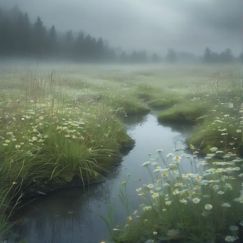 Misty Wetland Stream