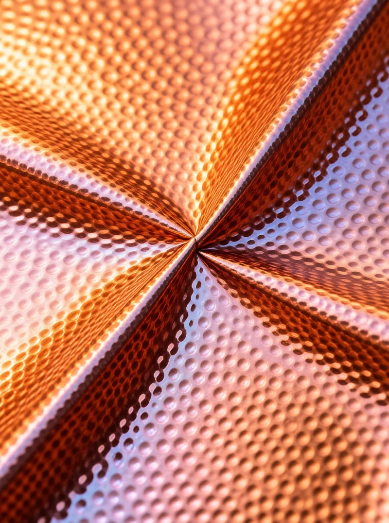 Abstract radial design featuring a textured orange surface with converging lines and a consistent dotted pattern.