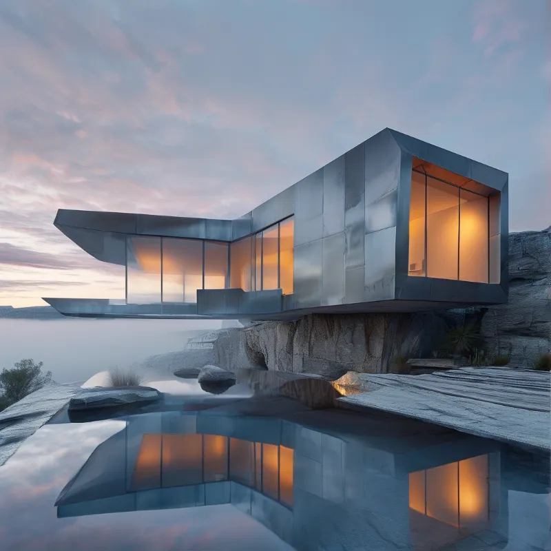 Modern Cliffside House at Dusk