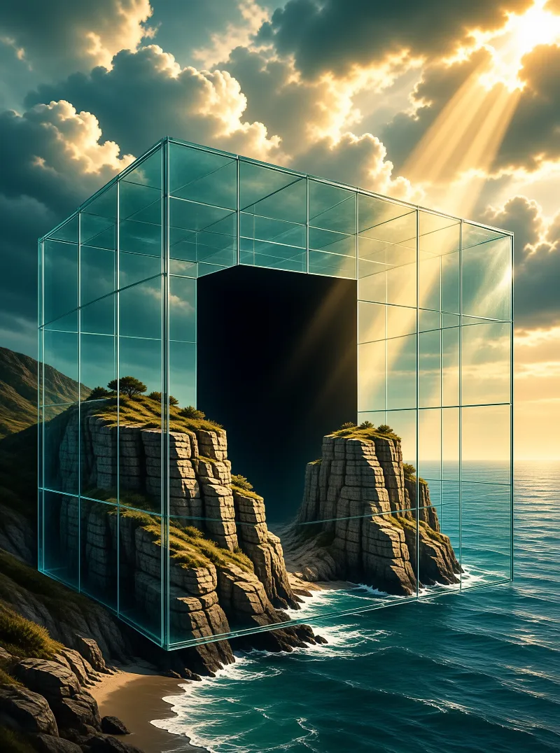 Glass Cube Coastal Landscape