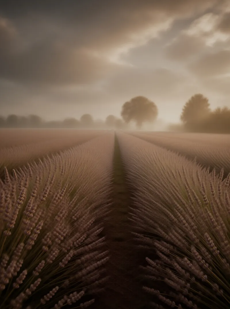Misty Wheat Field Path