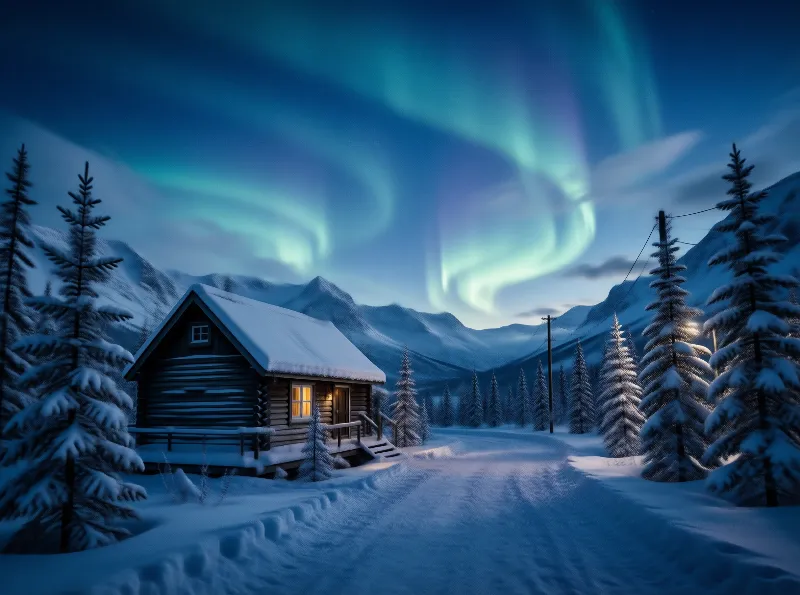 Cozy Cabin Under Northern Lights