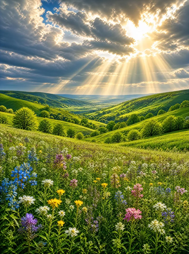 Sunlit Meadow with Wildflowers