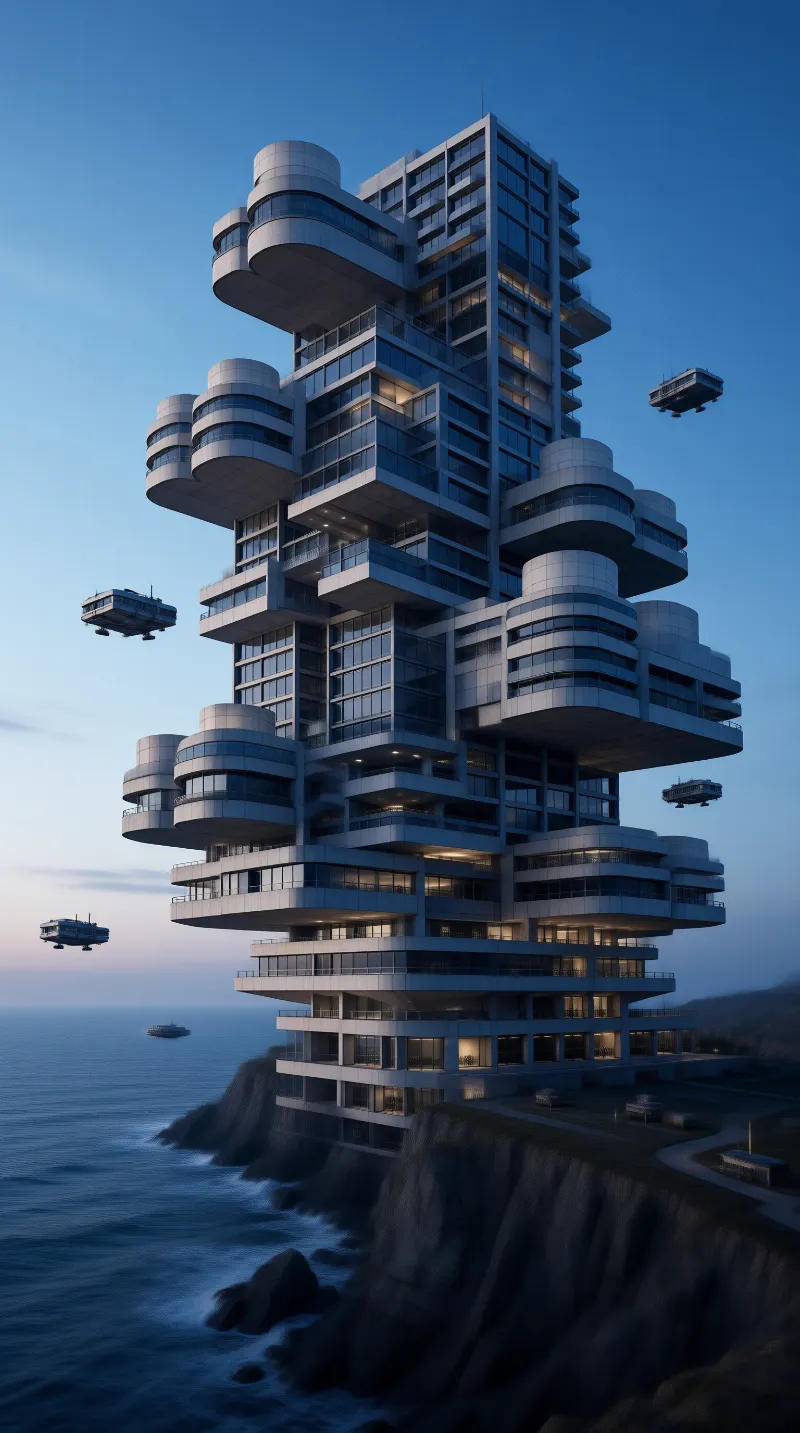 Futuristic Cliffside Tower