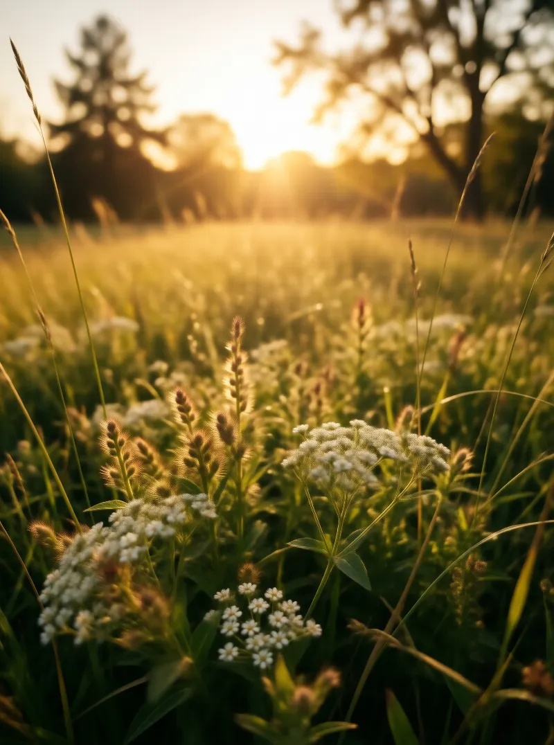 Golden Hour Meadow with Wildflowers