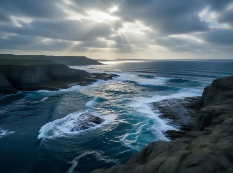 Sunbeams Over Coastal Cliffs