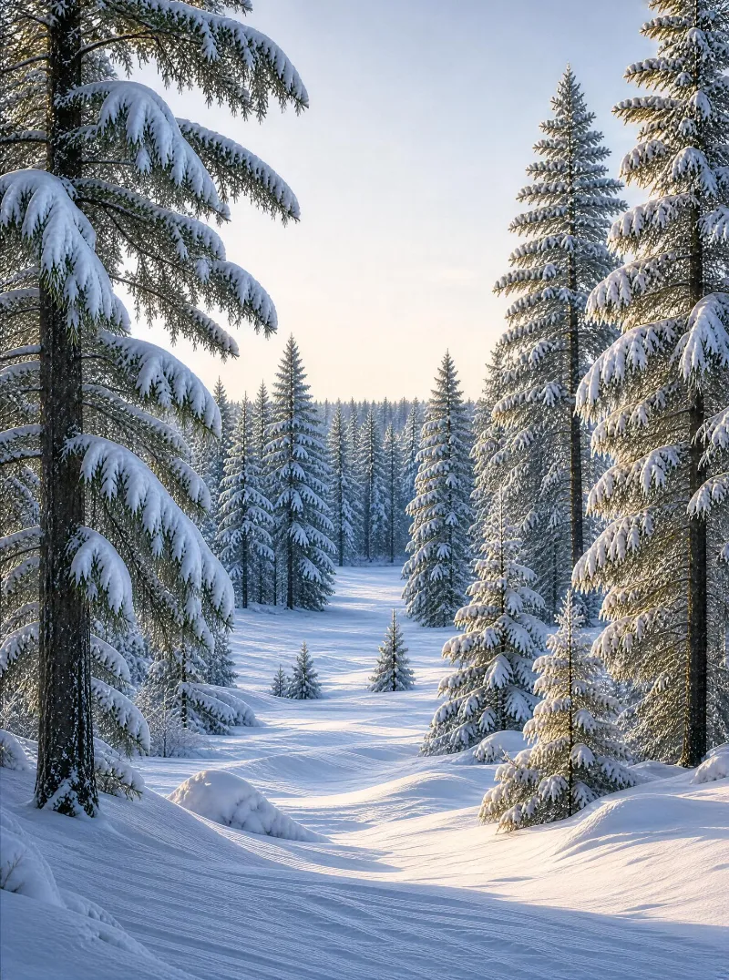 Snowy Pine Forest Scene