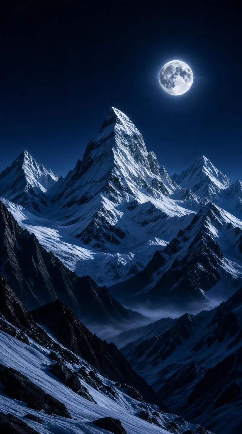 Night Mountain with Full Moon