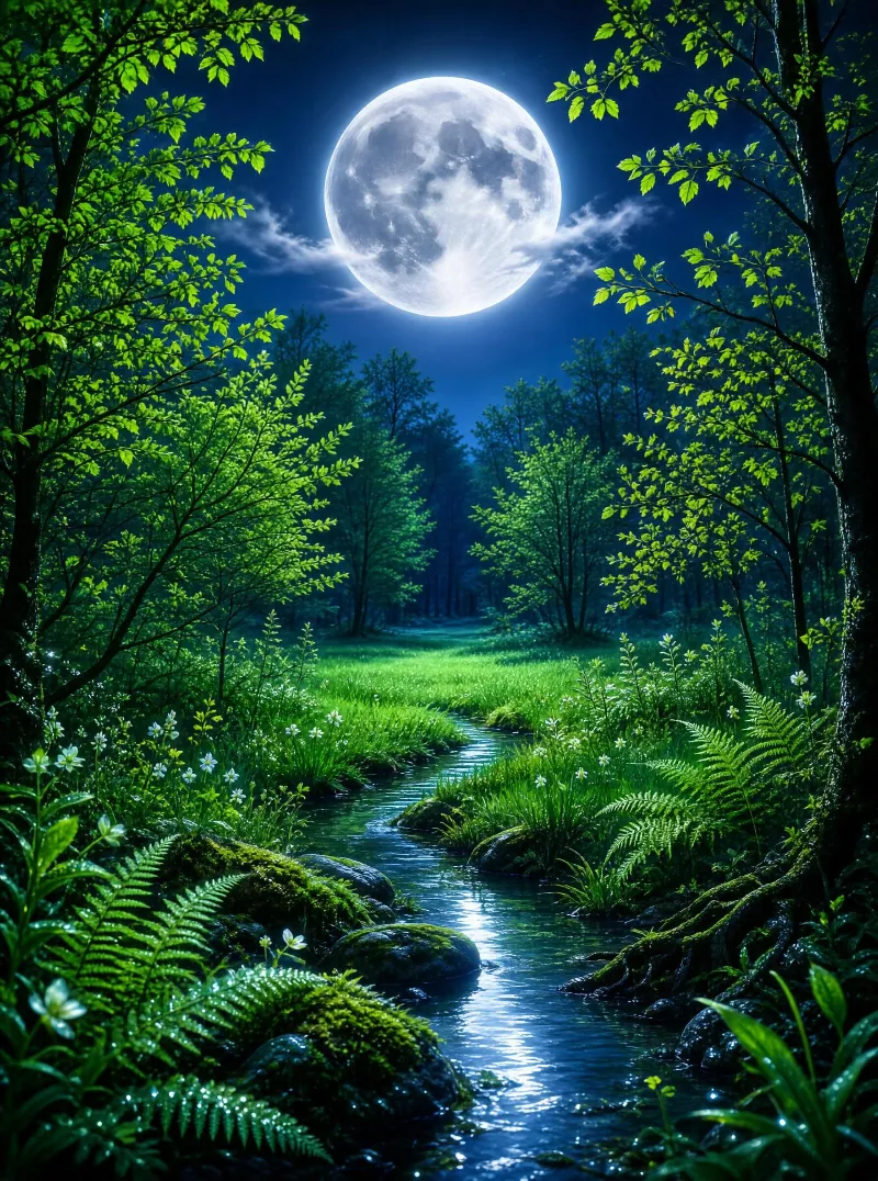 Moonlit Forest Stream
