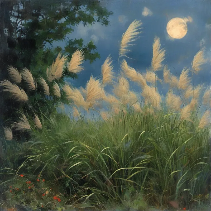 Moonlit Pampas Grass