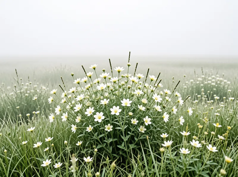 White Wildflowers in Mist