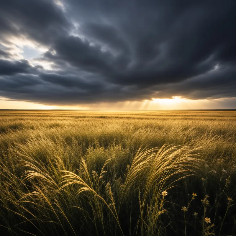 Golden Field with Dramatic Sky