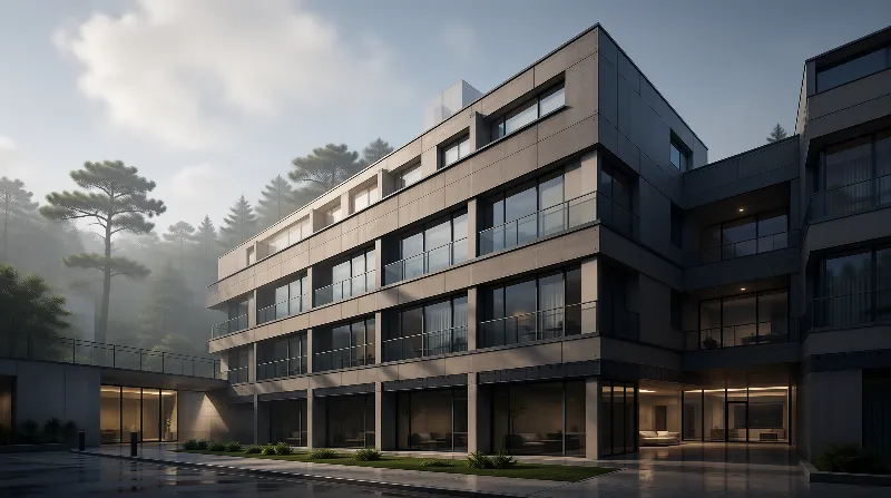 Apartment Block in Forest Dusk
