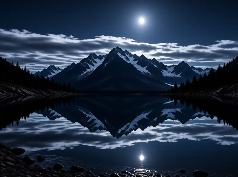 Moonlit Mountain Reflection