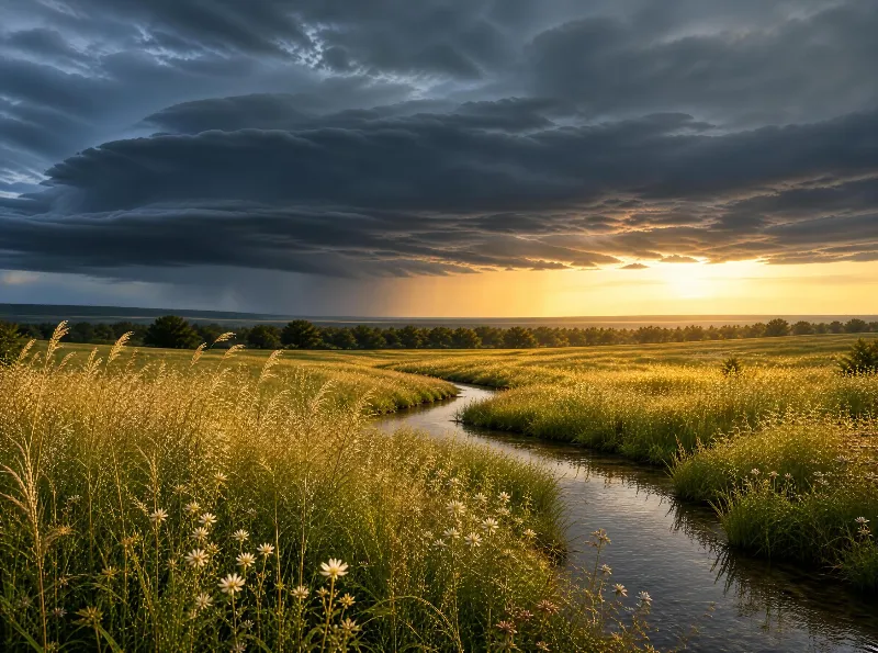 Golden Sunset Over River