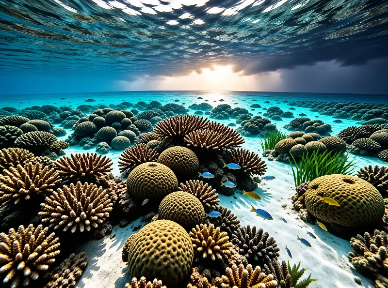 Sunlit Coral Reef Underwater