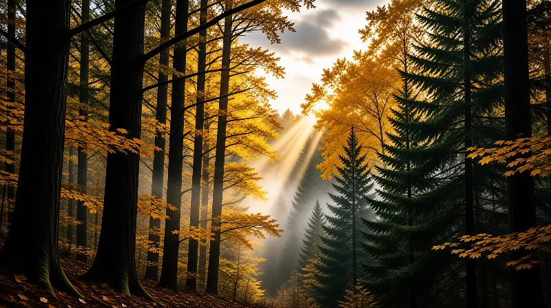 Sunlit Autumn Forest