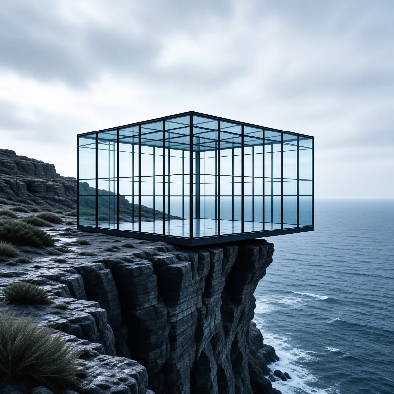Glass Cube on Cliff